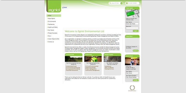 The before Egniol website, shown on desktop