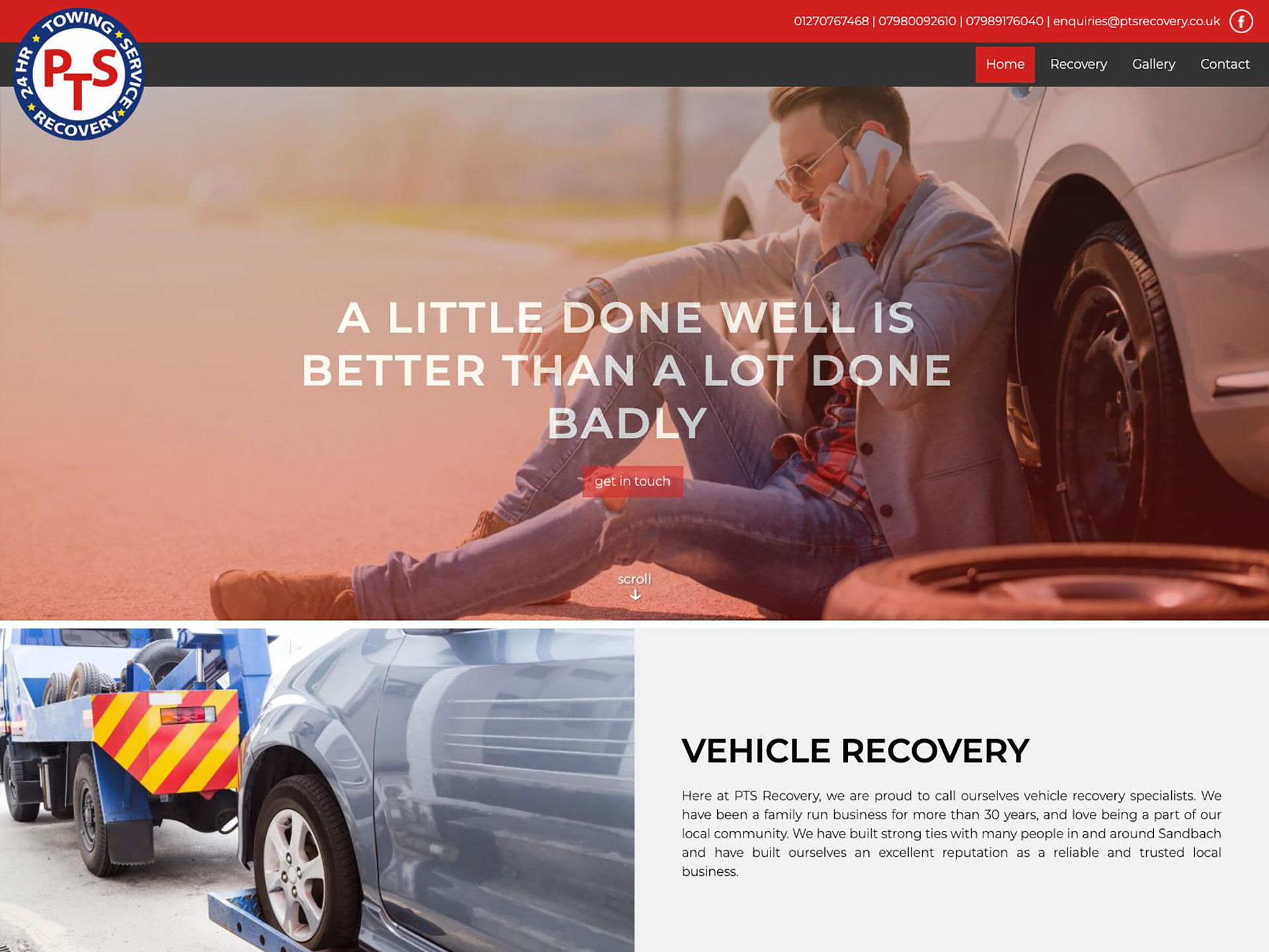 A new website design for a towing service in Crewe by it'seeze