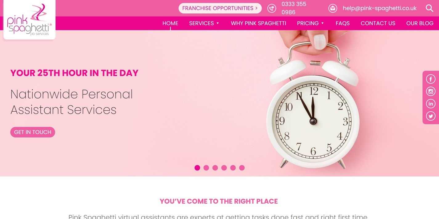 The new Pink Spaghetti website, designed by it'seeze, shown on desktop