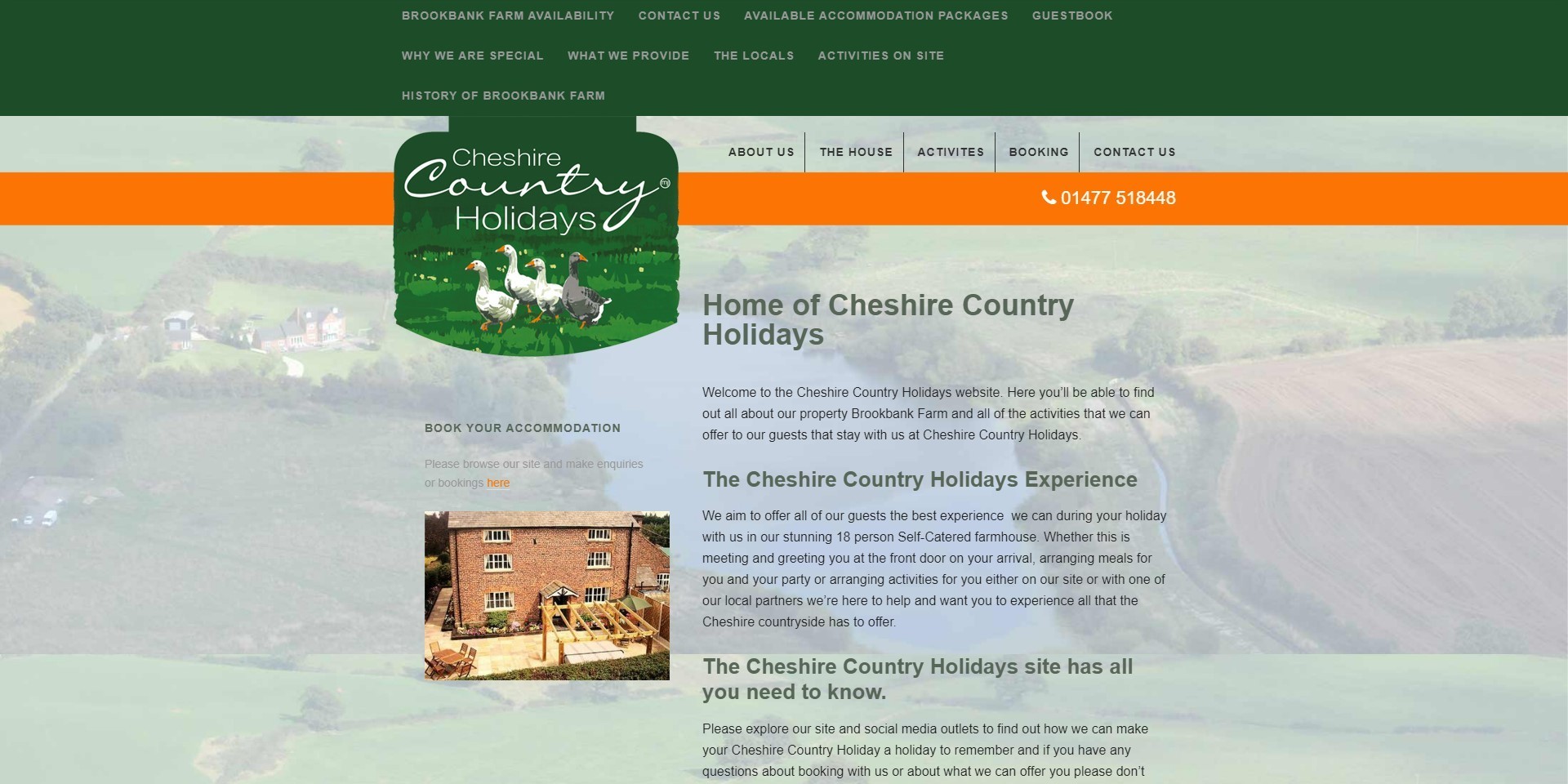 The previous Cheshire Country Holidays website shown on desktop