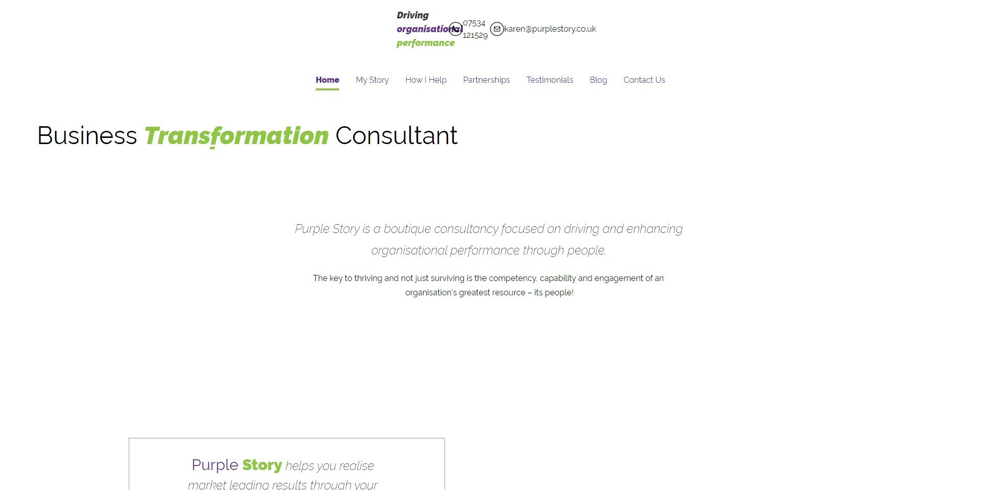 The previous Purple Story website, shown on desktop
